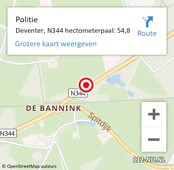 Locatie op kaart van de 112 melding: Politie Deventer, N344 hectometerpaal: 54,8 op 23 augustus 2022 18:20