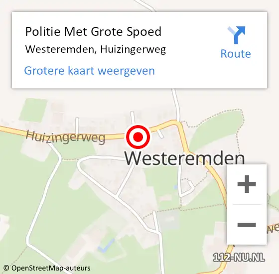 Locatie op kaart van de 112 melding: Politie Met Grote Spoed Naar Westeremden, Huizingerweg op 23 augustus 2022 20:22