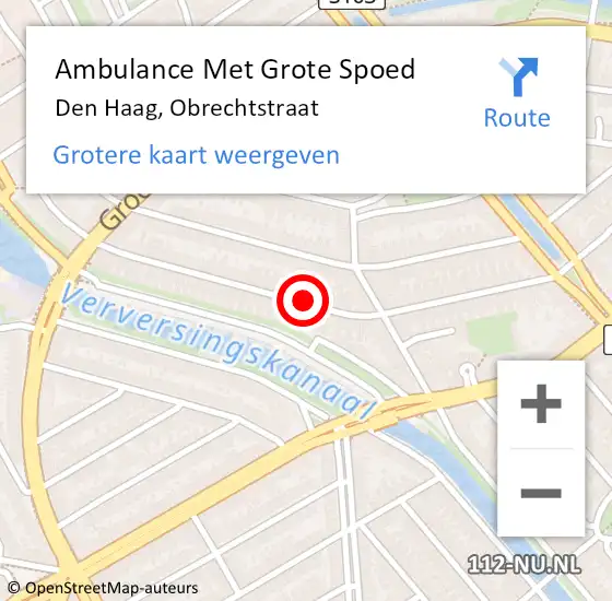 Locatie op kaart van de 112 melding: Ambulance Met Grote Spoed Naar Den Haag, Obrechtstraat op 23 augustus 2022 21:33