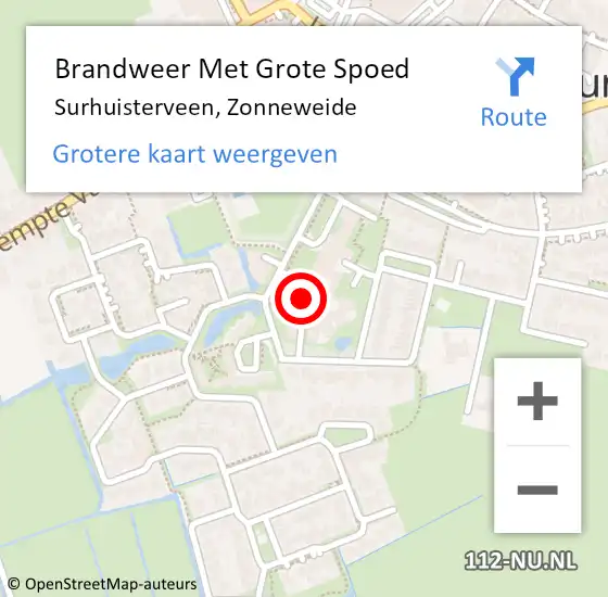 Locatie op kaart van de 112 melding: Brandweer Met Grote Spoed Naar Surhuisterveen, Zonneweide op 23 augustus 2022 21:38
