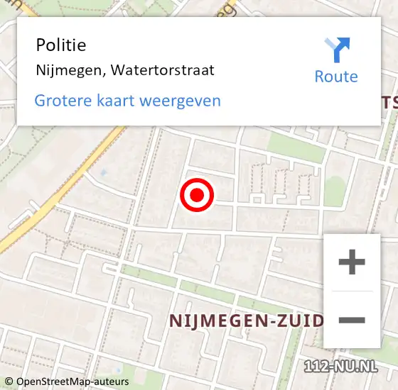 Locatie op kaart van de 112 melding: Politie Nijmegen, Watertorstraat op 23 augustus 2022 21:53