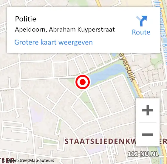 Locatie op kaart van de 112 melding: Politie Apeldoorn, Abraham Kuyperstraat op 24 augustus 2022 00:57