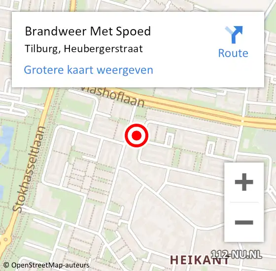 Locatie op kaart van de 112 melding: Brandweer Met Spoed Naar Tilburg, Heubergerstraat op 24 augustus 2022 05:14
