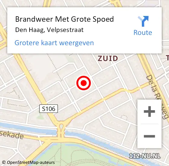 Locatie op kaart van de 112 melding: Brandweer Met Grote Spoed Naar Den Haag, Velpsestraat op 24 augustus 2022 07:22