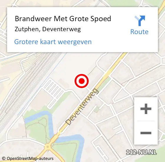 Locatie op kaart van de 112 melding: Brandweer Met Grote Spoed Naar Zutphen, Deventerweg op 24 augustus 2022 09:50