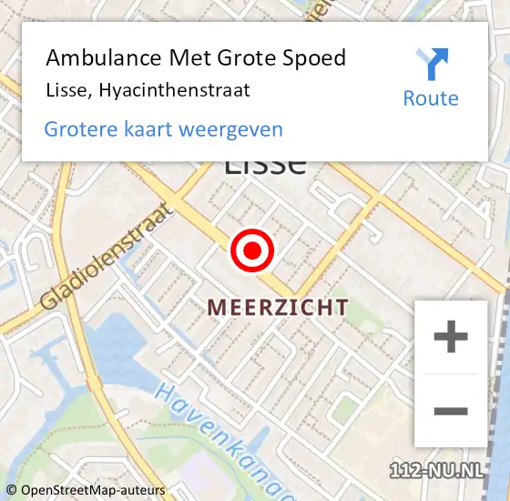 Locatie op kaart van de 112 melding: Ambulance Met Grote Spoed Naar Lisse, Hyacinthenstraat op 24 augustus 2022 10:06