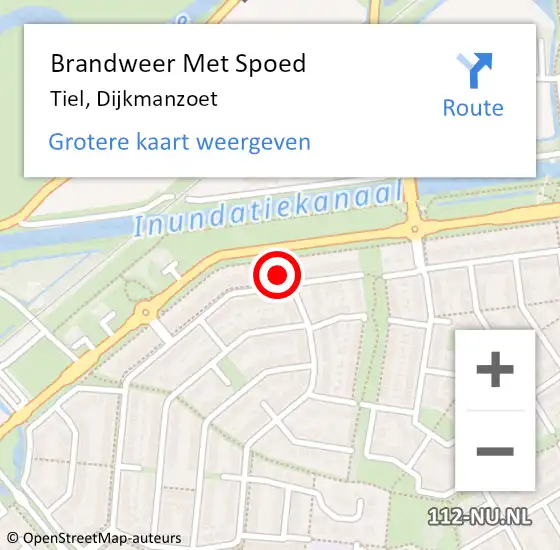 Locatie op kaart van de 112 melding: Brandweer Met Spoed Naar Tiel, Dijkmanzoet op 24 augustus 2022 10:54