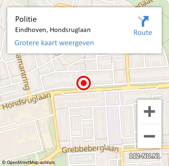Locatie op kaart van de 112 melding: Politie Eindhoven, Hondsruglaan op 24 augustus 2022 12:27