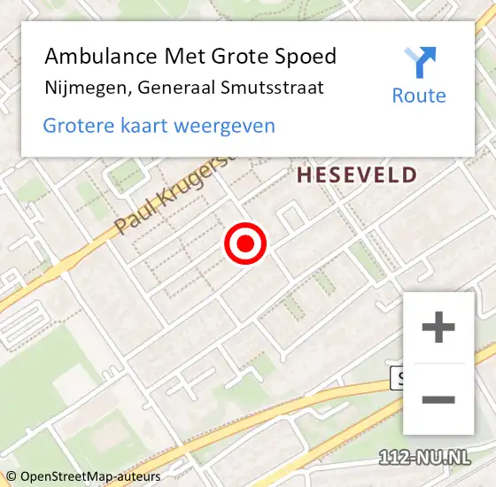 Locatie op kaart van de 112 melding: Ambulance Met Grote Spoed Naar Nijmegen, Generaal Smutsstraat op 24 augustus 2022 14:09