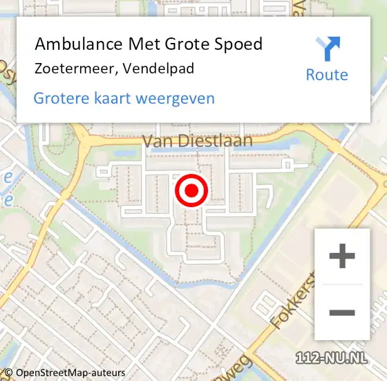 Locatie op kaart van de 112 melding: Ambulance Met Grote Spoed Naar Zoetermeer, Vendelpad op 24 augustus 2022 15:31