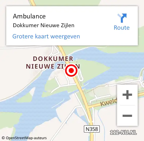 Locatie op kaart van de 112 melding: Ambulance Dokkumer Nieuwe Zijlen op 24 augustus 2022 16:52