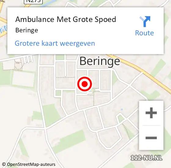 Locatie op kaart van de 112 melding: Ambulance Met Grote Spoed Naar Beringe op 24 augustus 2022 17:40