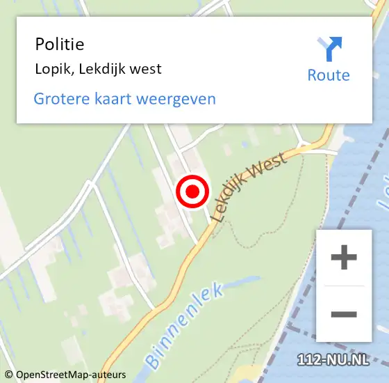 Locatie op kaart van de 112 melding: Politie Lopik, Lekdijk west op 24 augustus 2022 18:35