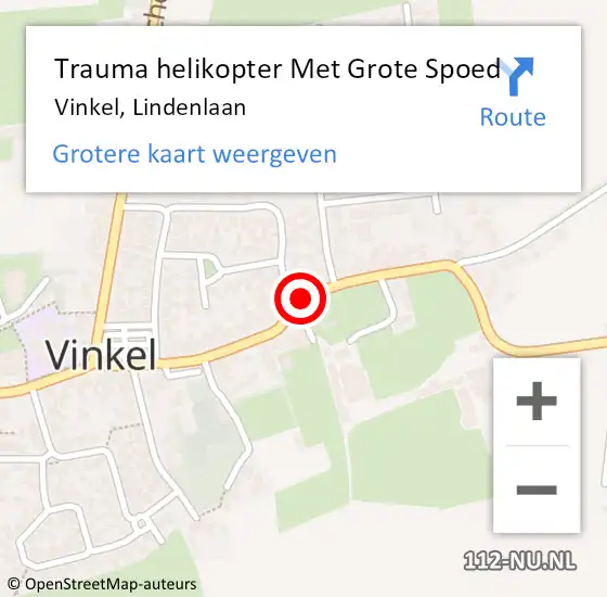 Locatie op kaart van de 112 melding: Trauma helikopter Met Grote Spoed Naar Vinkel, Lindenlaan op 24 augustus 2022 18:58