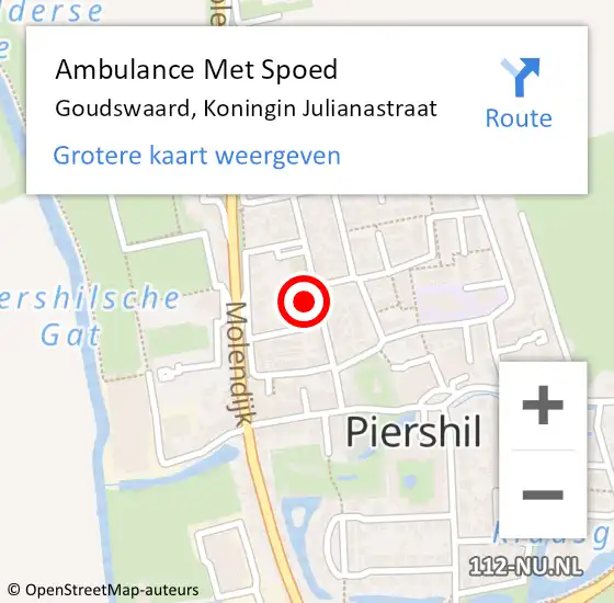 Locatie op kaart van de 112 melding: Ambulance Met Spoed Naar Goudswaard, Koningin Julianastraat op 24 augustus 2022 20:18