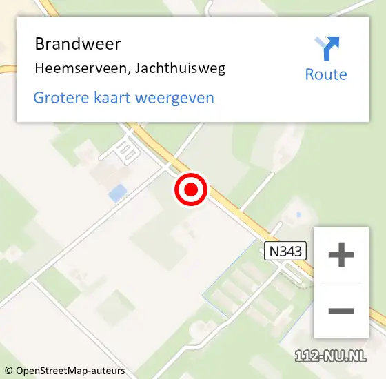 Locatie op kaart van de 112 melding: Brandweer Heemserveen, Jachthuisweg op 24 augustus 2022 21:05