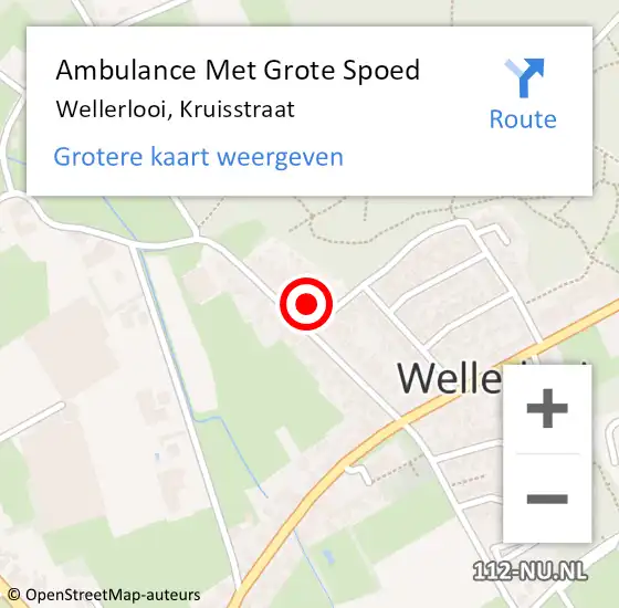 Locatie op kaart van de 112 melding: Ambulance Met Grote Spoed Naar Wellerlooi, Kruisstraat op 24 augustus 2022 21:12