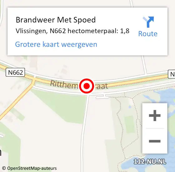 Locatie op kaart van de 112 melding: Brandweer Met Spoed Naar Vlissingen, N662 hectometerpaal: 1,8 op 24 augustus 2022 22:09