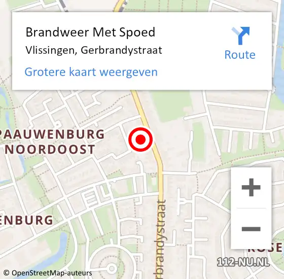 Locatie op kaart van de 112 melding: Brandweer Met Spoed Naar Vlissingen, Gerbrandystraat op 24 augustus 2022 22:28