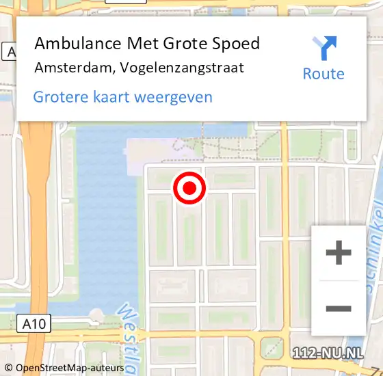 Locatie op kaart van de 112 melding: Ambulance Met Grote Spoed Naar Amsterdam, Vogelenzangstraat op 25 augustus 2022 00:01