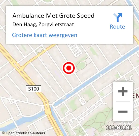 Locatie op kaart van de 112 melding: Ambulance Met Grote Spoed Naar Den Haag, Zorgvlietstraat op 25 augustus 2022 01:05