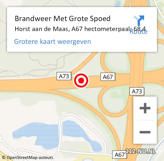 Locatie op kaart van de 112 melding: Brandweer Met Grote Spoed Naar Horst aan de Maas, A67 hectometerpaal: 68,4 op 25 augustus 2022 04:44