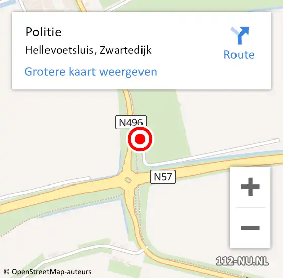 Locatie op kaart van de 112 melding: Politie Hellevoetsluis, Zwartedijk op 25 augustus 2022 06:30