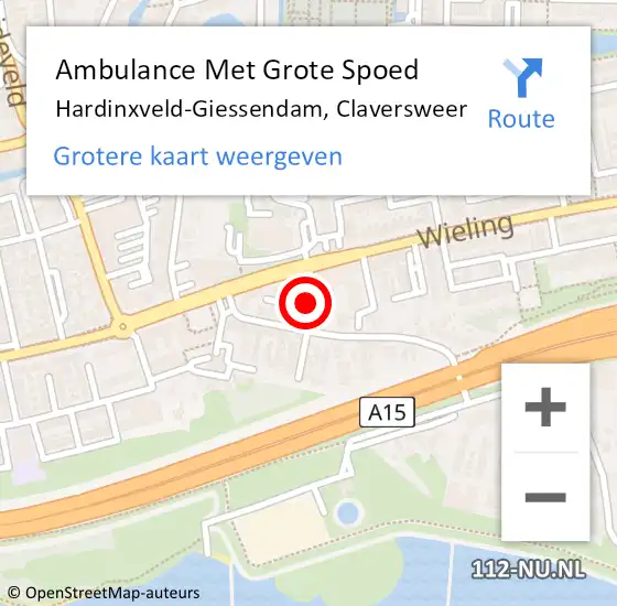 Locatie op kaart van de 112 melding: Ambulance Met Grote Spoed Naar Hardinxveld-Giessendam, Claversweer op 25 augustus 2022 08:10