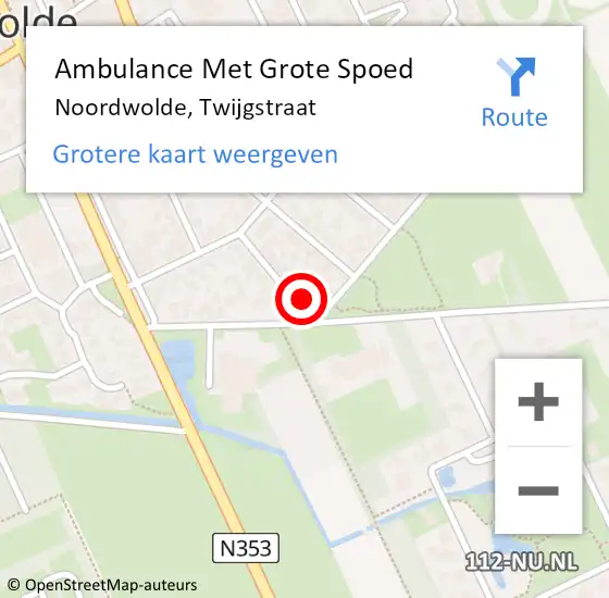 Locatie op kaart van de 112 melding: Ambulance Met Grote Spoed Naar Noordwolde, Twijgstraat op 25 augustus 2022 10:24