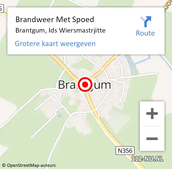 Locatie op kaart van de 112 melding: Brandweer Met Spoed Naar Brantgum, Ids Wiersmastrjitte op 25 augustus 2022 10:37