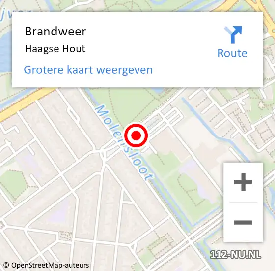 Locatie op kaart van de 112 melding: Brandweer Haagse Hout op 25 augustus 2022 12:50