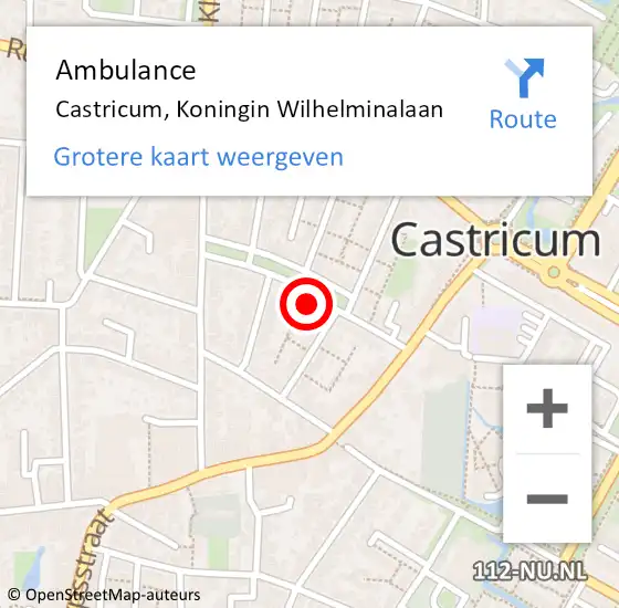 Locatie op kaart van de 112 melding: Ambulance Castricum, Koningin Wilhelminalaan op 25 augustus 2022 13:00