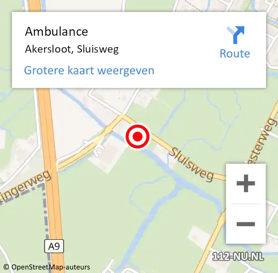 Locatie op kaart van de 112 melding: Ambulance Akersloot, Sluisweg op 25 augustus 2022 14:52
