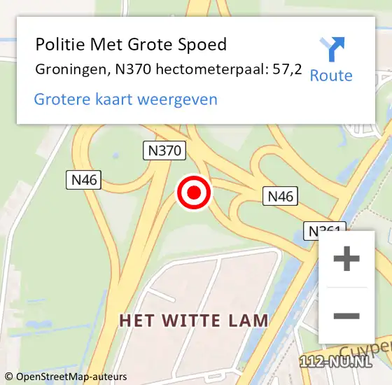 Locatie op kaart van de 112 melding: Politie Met Grote Spoed Naar Groningen, N370 hectometerpaal: 57,2 op 25 augustus 2022 16:01