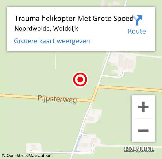 Locatie op kaart van de 112 melding: Trauma helikopter Met Grote Spoed Naar Noordwolde, Wolddijk op 25 augustus 2022 16:42