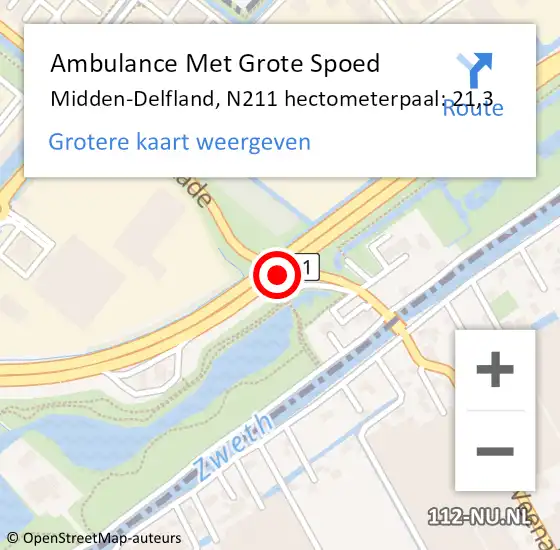 Locatie op kaart van de 112 melding: Ambulance Met Grote Spoed Naar Midden-Delfland, N211 hectometerpaal: 21,3 op 25 augustus 2022 17:03