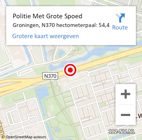 Locatie op kaart van de 112 melding: Politie Met Grote Spoed Naar Groningen, N370 hectometerpaal: 54,4 op 25 augustus 2022 17:14
