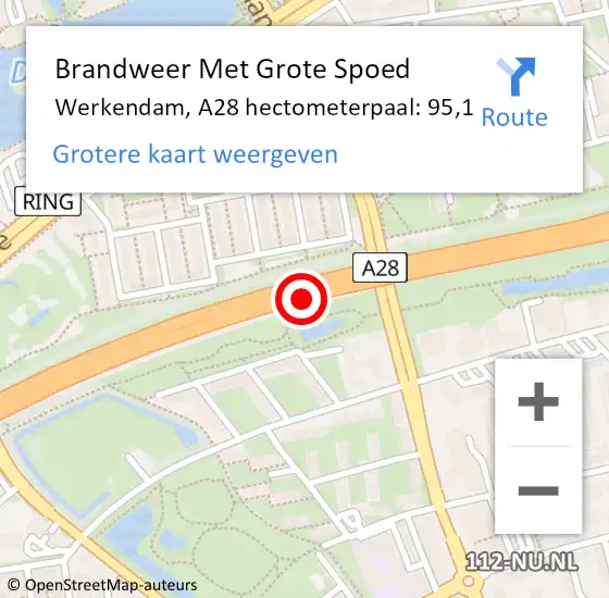 Locatie op kaart van de 112 melding: Brandweer Met Grote Spoed Naar Werkendam, A28 hectometerpaal: 95,1 op 25 augustus 2022 20:30