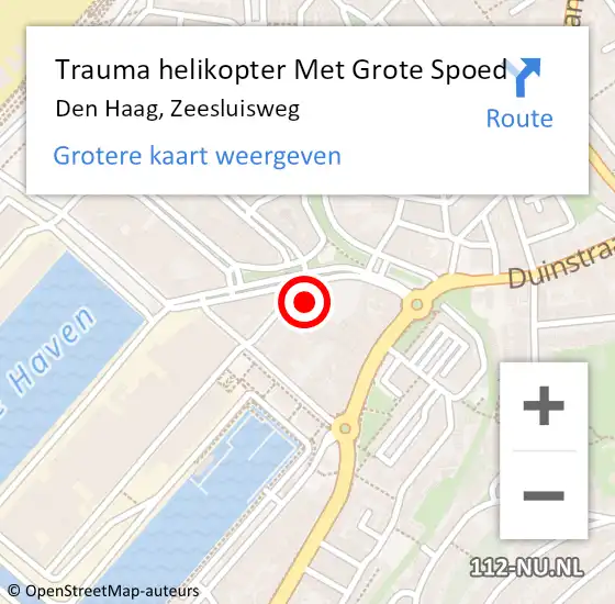Locatie op kaart van de 112 melding: Trauma helikopter Met Grote Spoed Naar Den Haag, Zeesluisweg op 25 augustus 2022 21:15