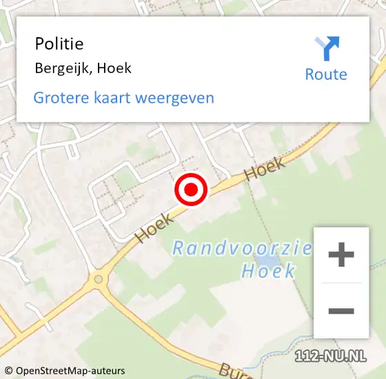Locatie op kaart van de 112 melding: Politie Bergeijk, Hoek op 25 augustus 2022 21:34