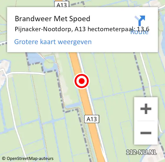 Locatie op kaart van de 112 melding: Brandweer Met Spoed Naar Pijnacker-Nootdorp, A13 hectometerpaal: 13,6 op 26 augustus 2022 00:06