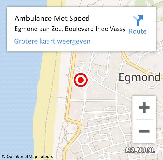 Locatie op kaart van de 112 melding: Ambulance Met Spoed Naar Egmond aan Zee, Boulevard Ir de Vassy op 26 augustus 2022 02:47