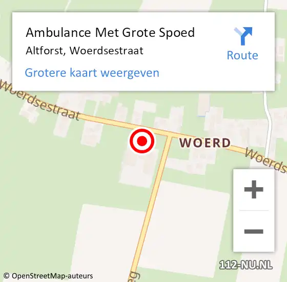 Locatie op kaart van de 112 melding: Ambulance Met Grote Spoed Naar Altforst, Woerdsestraat op 26 augustus 2022 05:33