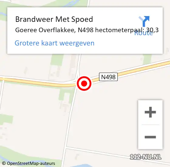 Locatie op kaart van de 112 melding: Brandweer Met Spoed Naar Goeree Overflakkee, N498 hectometerpaal: 30,3 op 26 augustus 2022 06:31