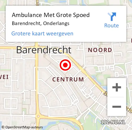 Locatie op kaart van de 112 melding: Ambulance Met Grote Spoed Naar Barendrecht, Onderlangs op 26 augustus 2022 09:14