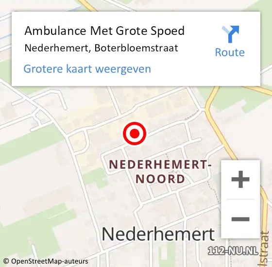 Locatie op kaart van de 112 melding: Ambulance Met Grote Spoed Naar Nederhemert, Boterbloemstraat op 26 augustus 2022 10:44