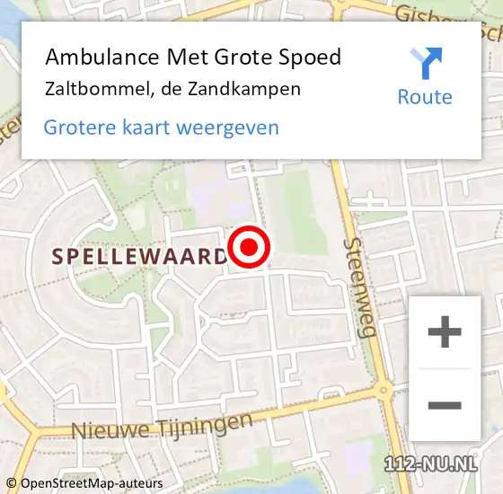 Locatie op kaart van de 112 melding: Ambulance Met Grote Spoed Naar Zaltbommel, de Zandkampen op 26 augustus 2022 13:10