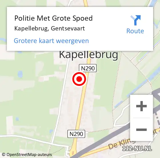 Locatie op kaart van de 112 melding: Politie Met Grote Spoed Naar Kapellebrug, Gentsevaart op 26 augustus 2022 13:21