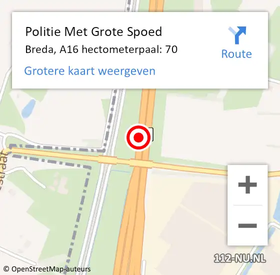 Locatie op kaart van de 112 melding: Politie Met Grote Spoed Naar Breda, A16 hectometerpaal: 70 op 26 augustus 2022 14:54