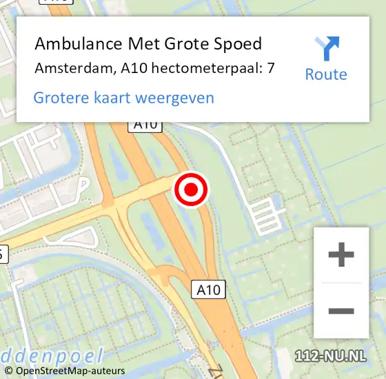 Locatie op kaart van de 112 melding: Ambulance Met Grote Spoed Naar Amsterdam, A10 hectometerpaal: 7 op 26 augustus 2022 15:56
